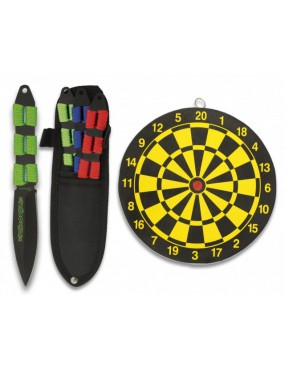 SET OF 3 THROWING KNIVES ROPE HANDLE + TARGET [32212]