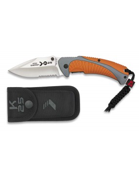 K25 FOLDING KNIFE GRAY ORANGE RUBBER COATED ALUMINUM HANDLE BLADE 8 CM [19785]